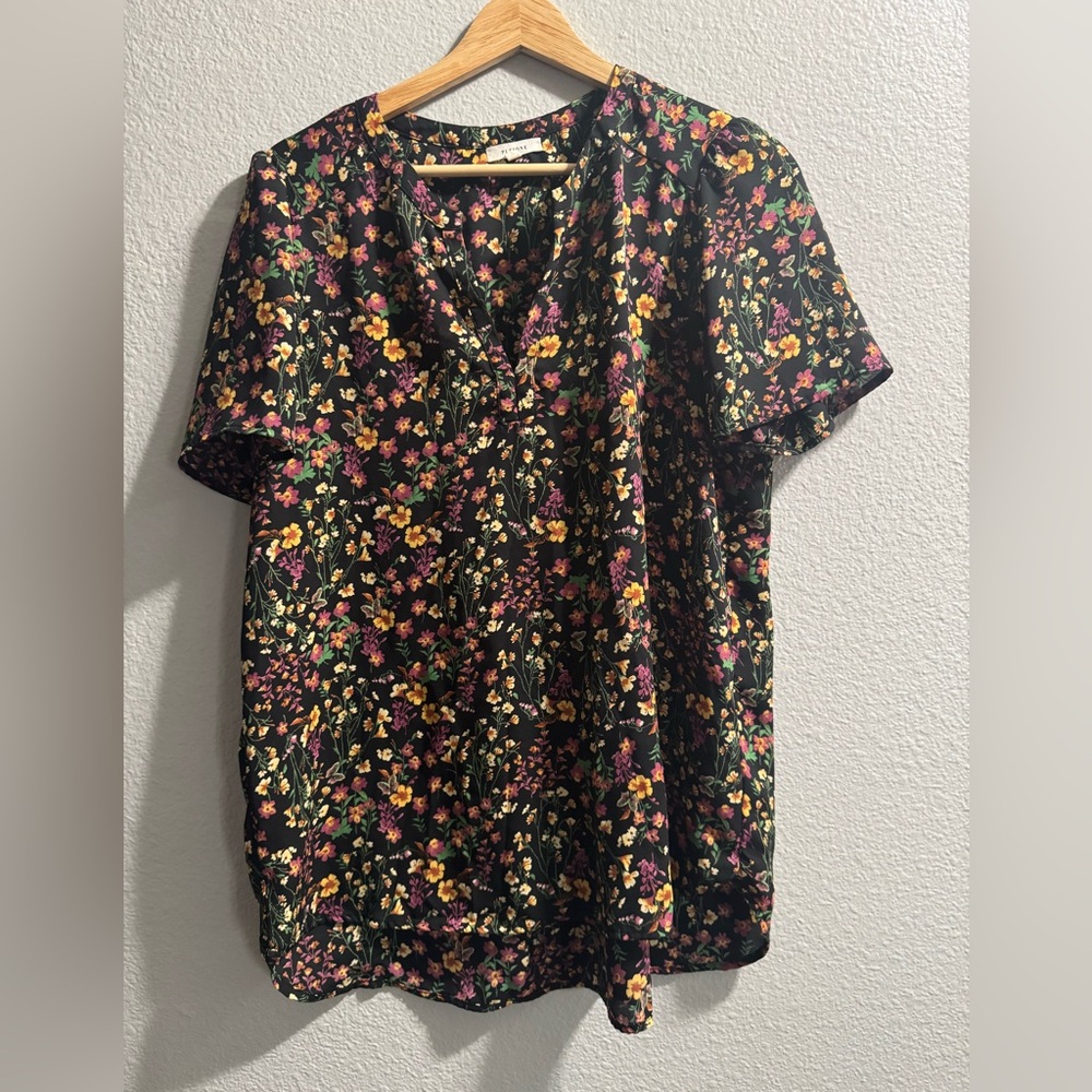 Pleione Black Floral Blouse